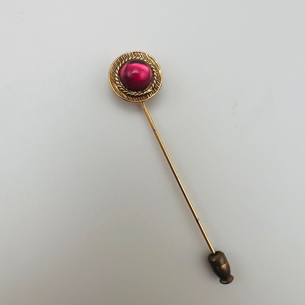 Vintage Gold Tone Purple Cabochon Stick Pin Rope Twist Bezel Lapel Hat Pin